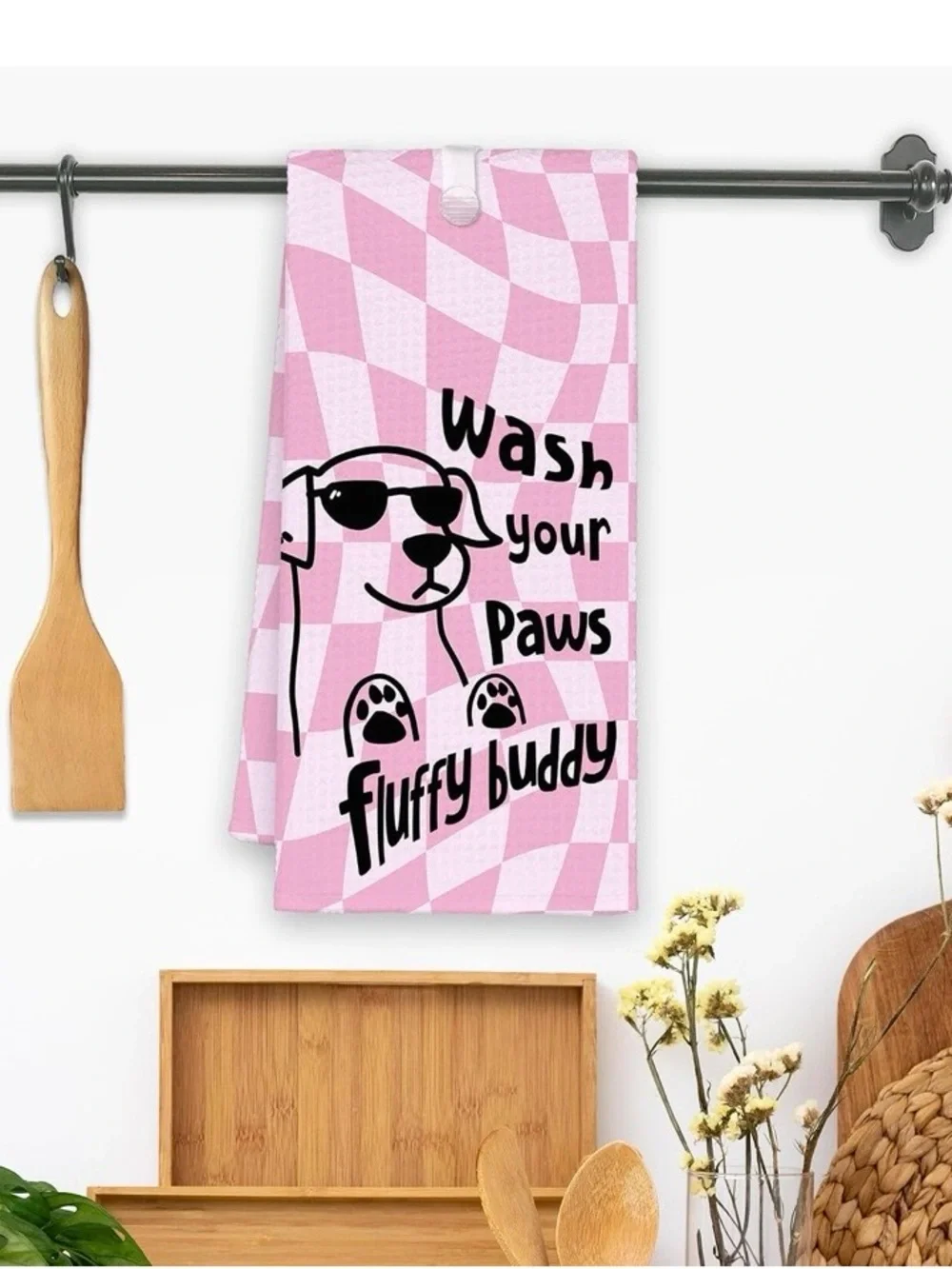 Pink fluffy buddy Dog Kitchen Towels